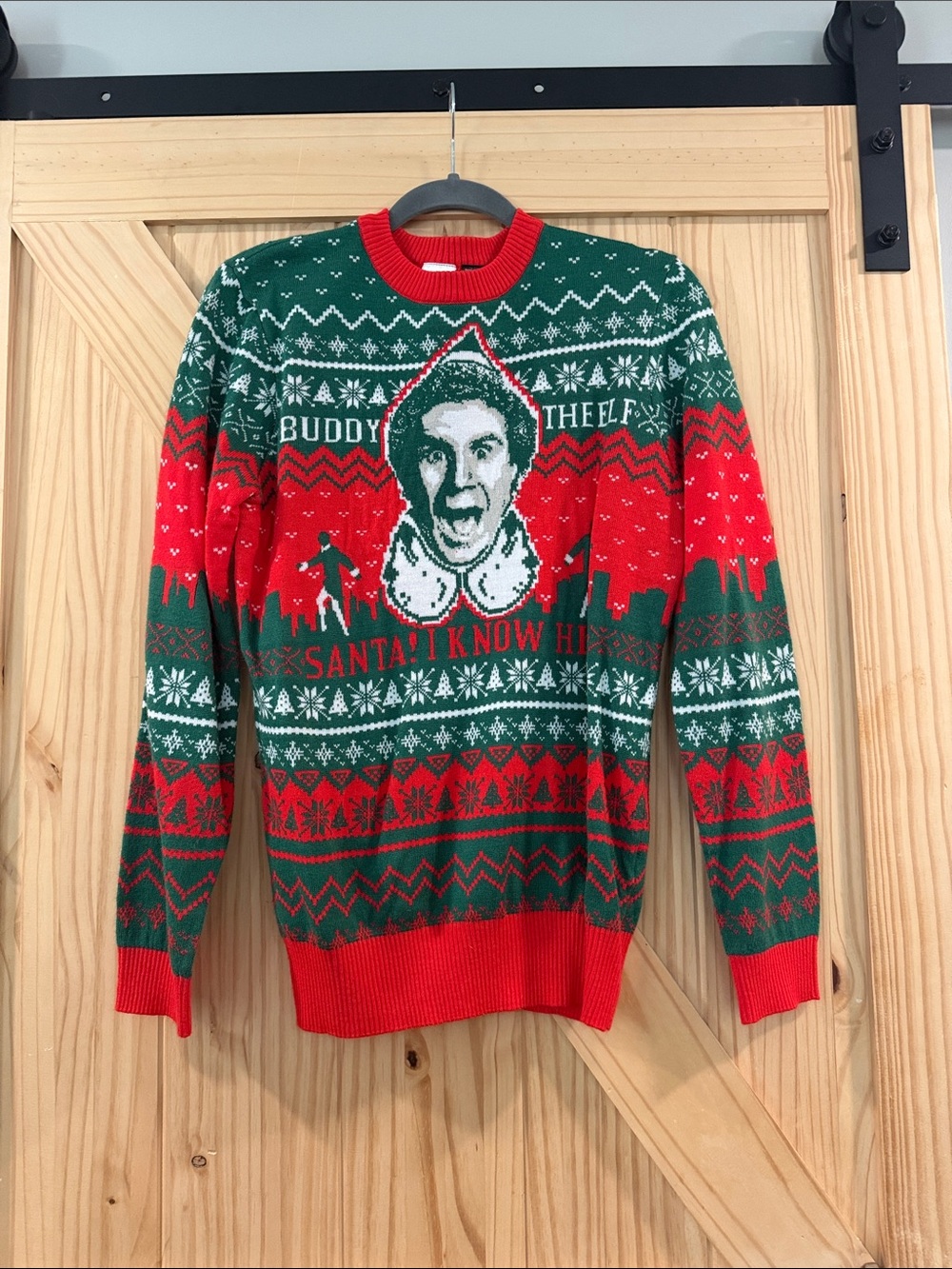 MAD Engine Red & Green Holiday Graphic Crewneck Sweater